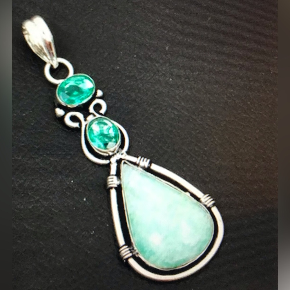 Amazonite Aqua Apatite Stamped 925 Sterling Silver Necklace
